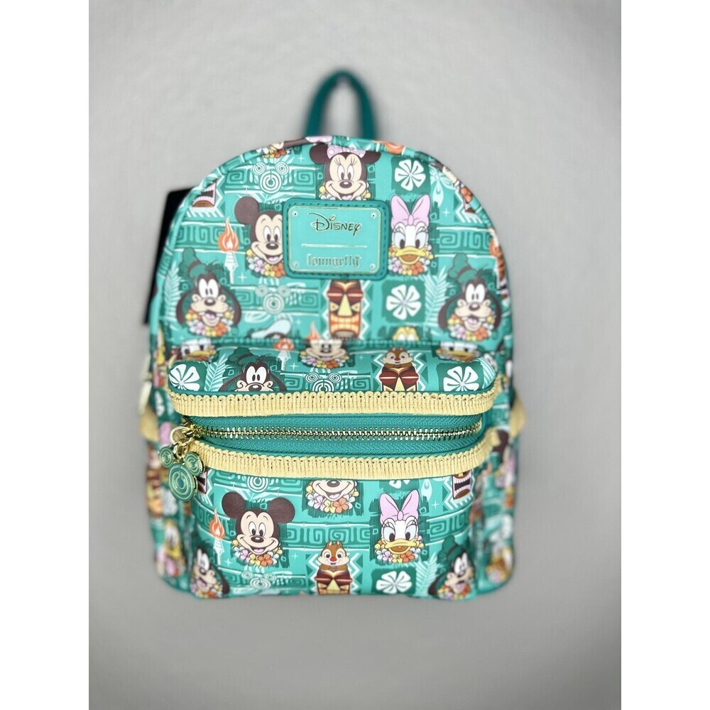 Loungefly Mini Backpack Womens Teal Disney and Friends Tiki Bag Faux Leather